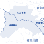 相模原市と町田市と八王子市の地図