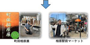 町田相原展と相原駅前マーケットの写真です。