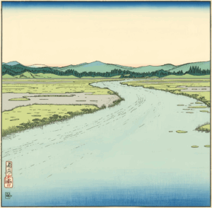 普段は穏やかな酒匂川。
浮世絵風の
イメージ画像です。